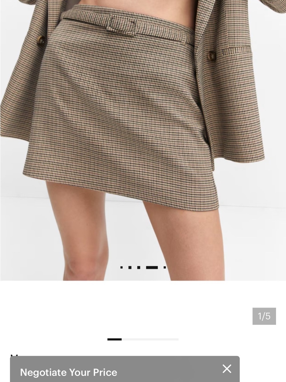 Mango Checked Mini Skirt in Tan and Black Houndstooth